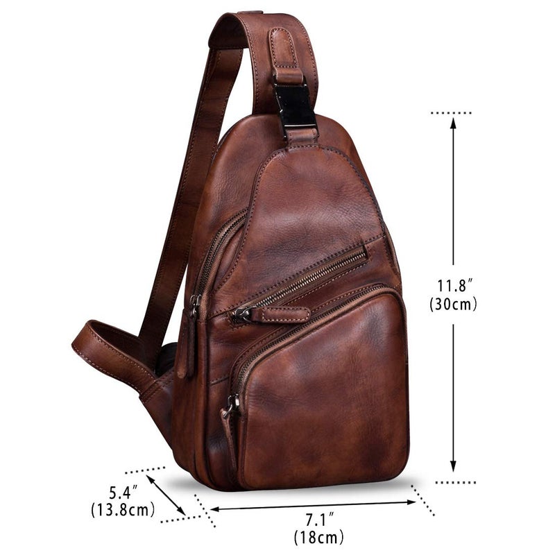 IVTG Genuine Leather Sling Bag Chest Shoulder Hiking Backpack Vintage Handmade Crossbody Daypack (Coffee) One_Size - Image 5